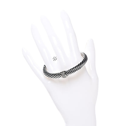 David Yurman Sterling Silver 18K Yellow Gold Diamond 7mm Cable Classics Station Bracelet 2 of 5