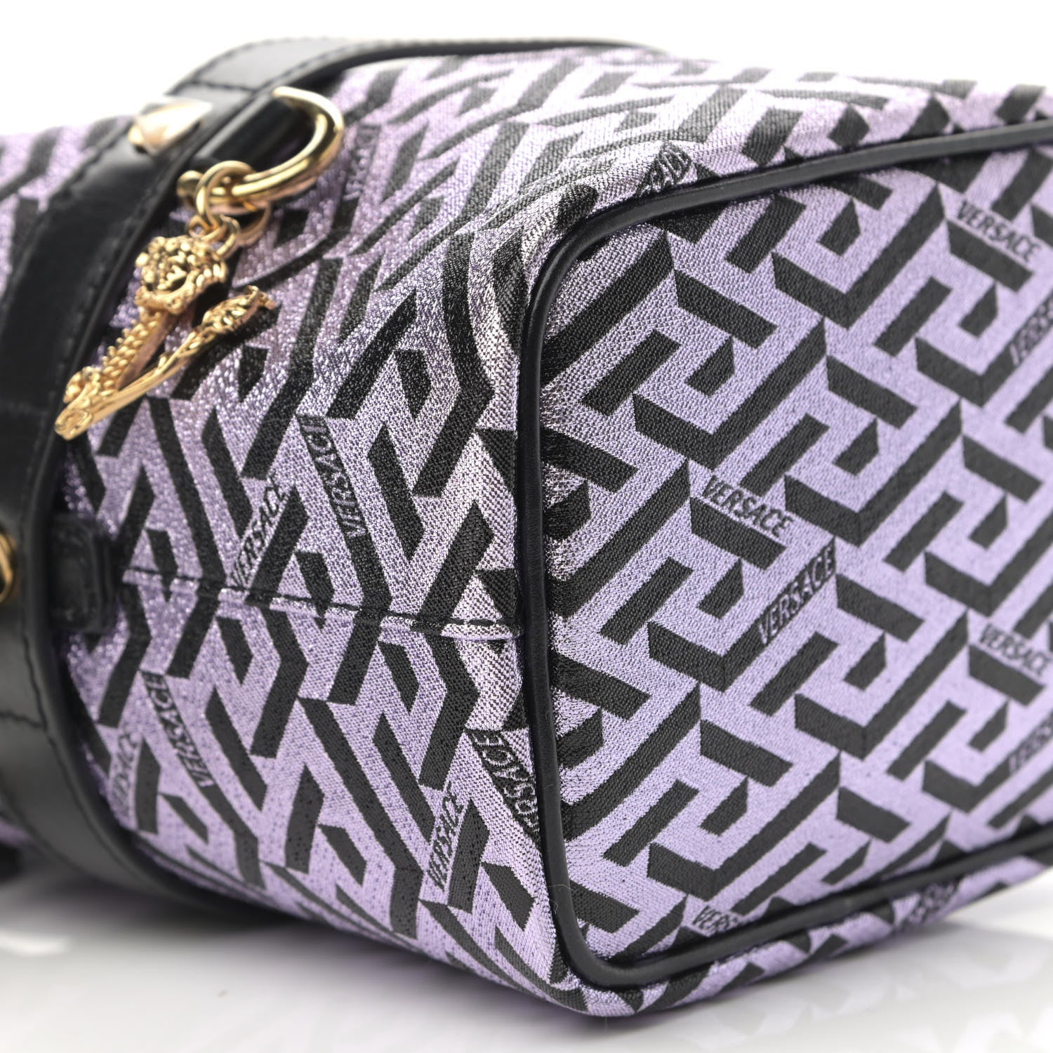 Versace Coated Canvas La Greca Glitter Print Mini Bucket Bag Orchid Black 9 of 11