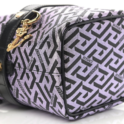 Versace Coated Canvas La Greca Glitter Print Mini Bucket Bag Orchid Black 9 of 11