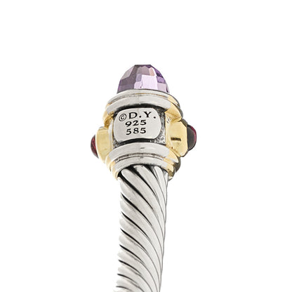 David Yurman Sterling Silver 14K Yellow Gold Amethyst Rhodolite Pink Tourmaline 5mm Cable Renaissance Bracelet 3 of 3