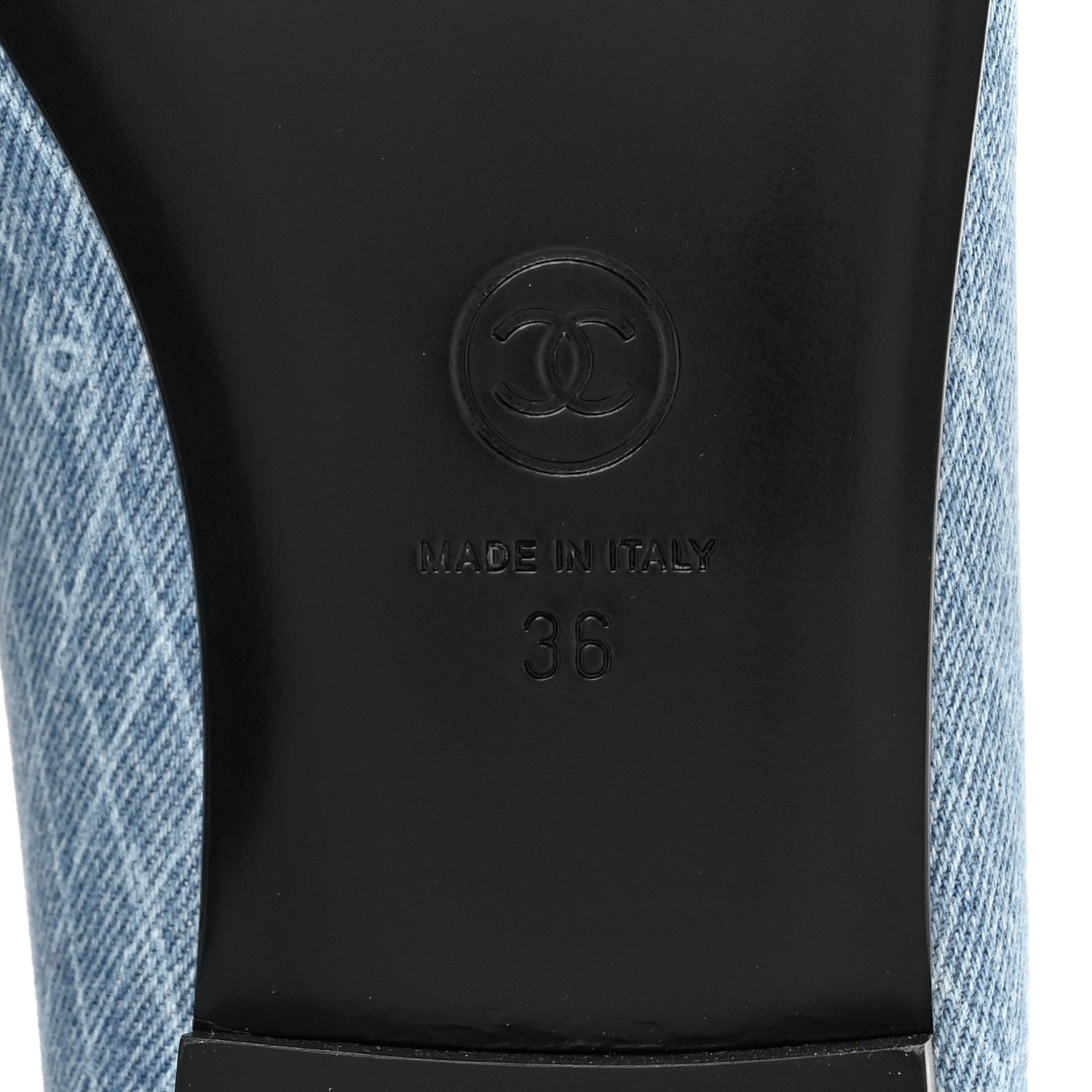 Chanel Denim Printed Quilt CC Cap Toe Ballerina Flats  36 Light Blue Dark Grey 6 of 9