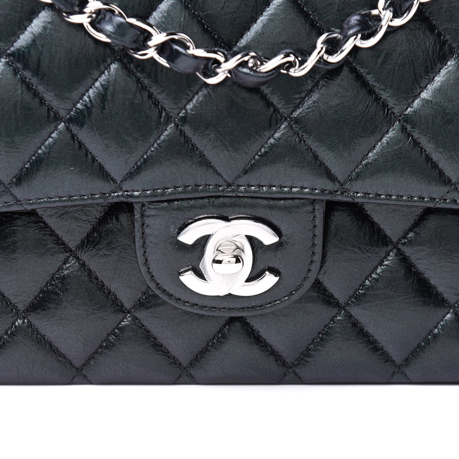 Chanel Iridescent Crumpled Calfskin Quilted Medium Double Flap Black 8 of 11