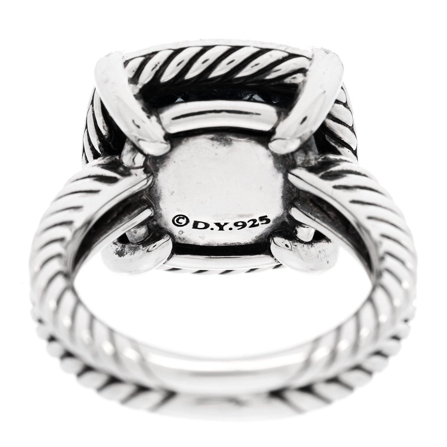 David Yurman Sterling Silver Diamond Hampton Blue Topaz 14mm Chatelaine Pave Bezel Ring 57 8 5 of 6