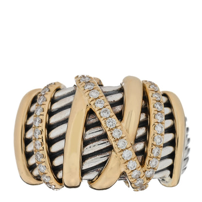 David Yurman Sterling Silver 18K Yellow Gold Diamond 15mmm Helena Ring 53 6.25 1 of 4