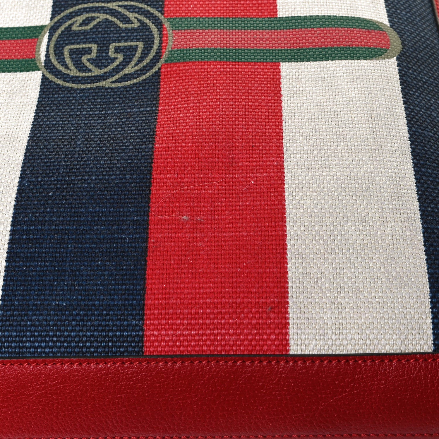 Gucci Canvas Calfskin Sylvie Stripe Logo Mens Tote Red White Blue 12 of 14