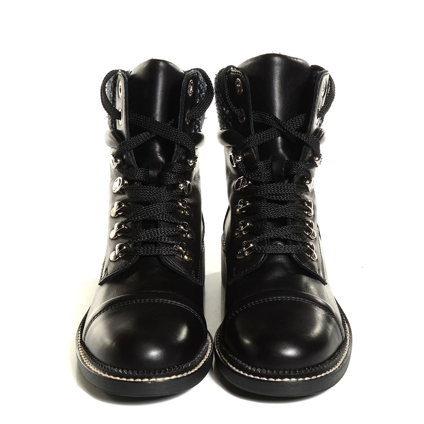 Calfskin Wool Combat Boots 36.5 Black