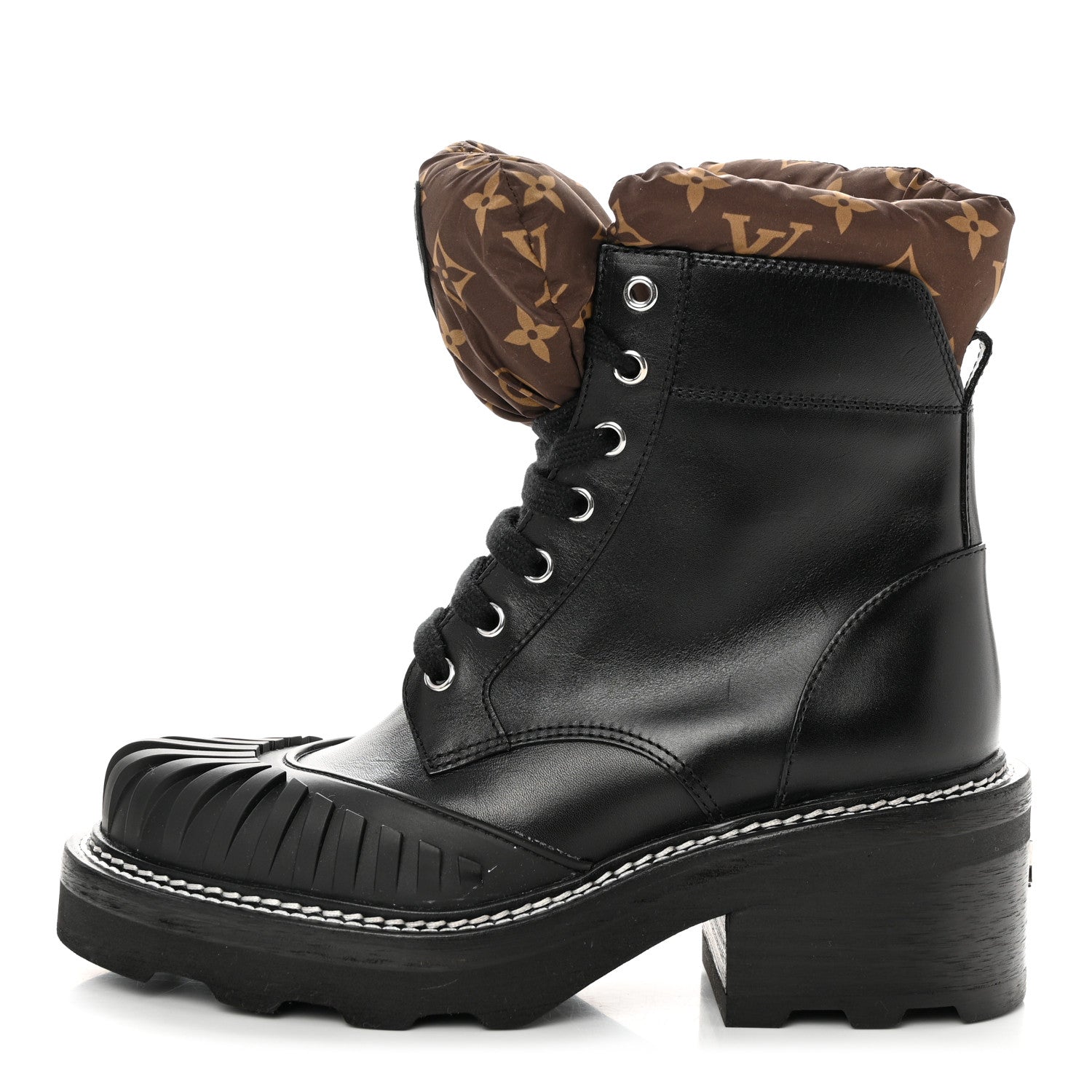 Louis Vuitton Calfskin Monogram Nylon LV Beaubourg Ankle Boots 37.5 Black 1 of 8