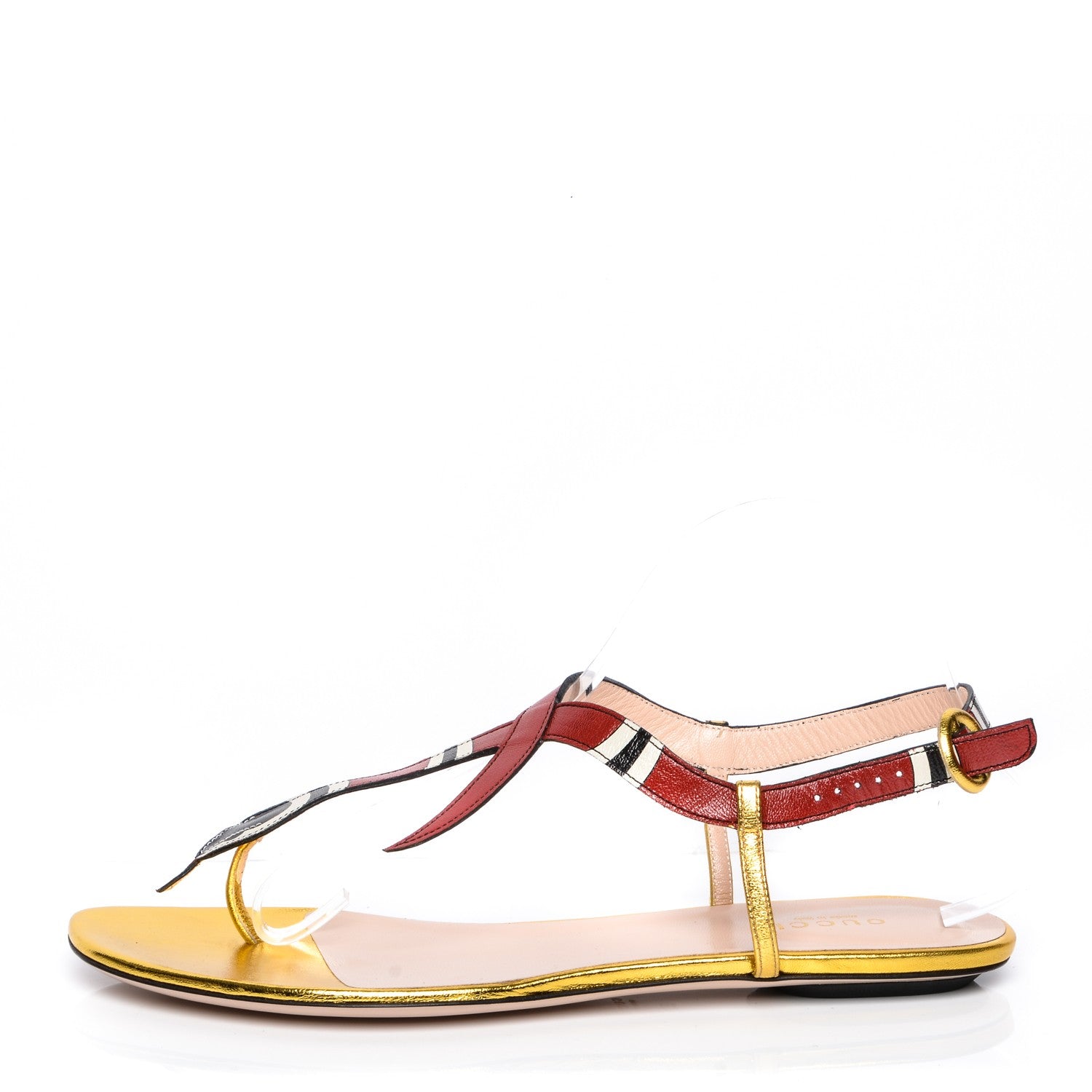 Gucci Metallic Calfskin Yoko T Strap Snake Thong Sandals 39 Gold 1 of 7
