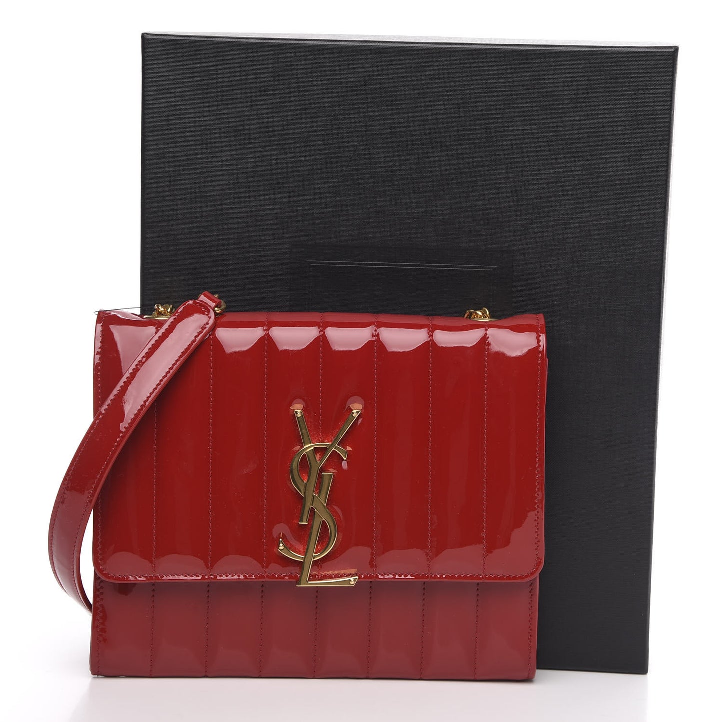 Patent Calfskin Matelasse Vicky Chain Wallet Rouge Eros