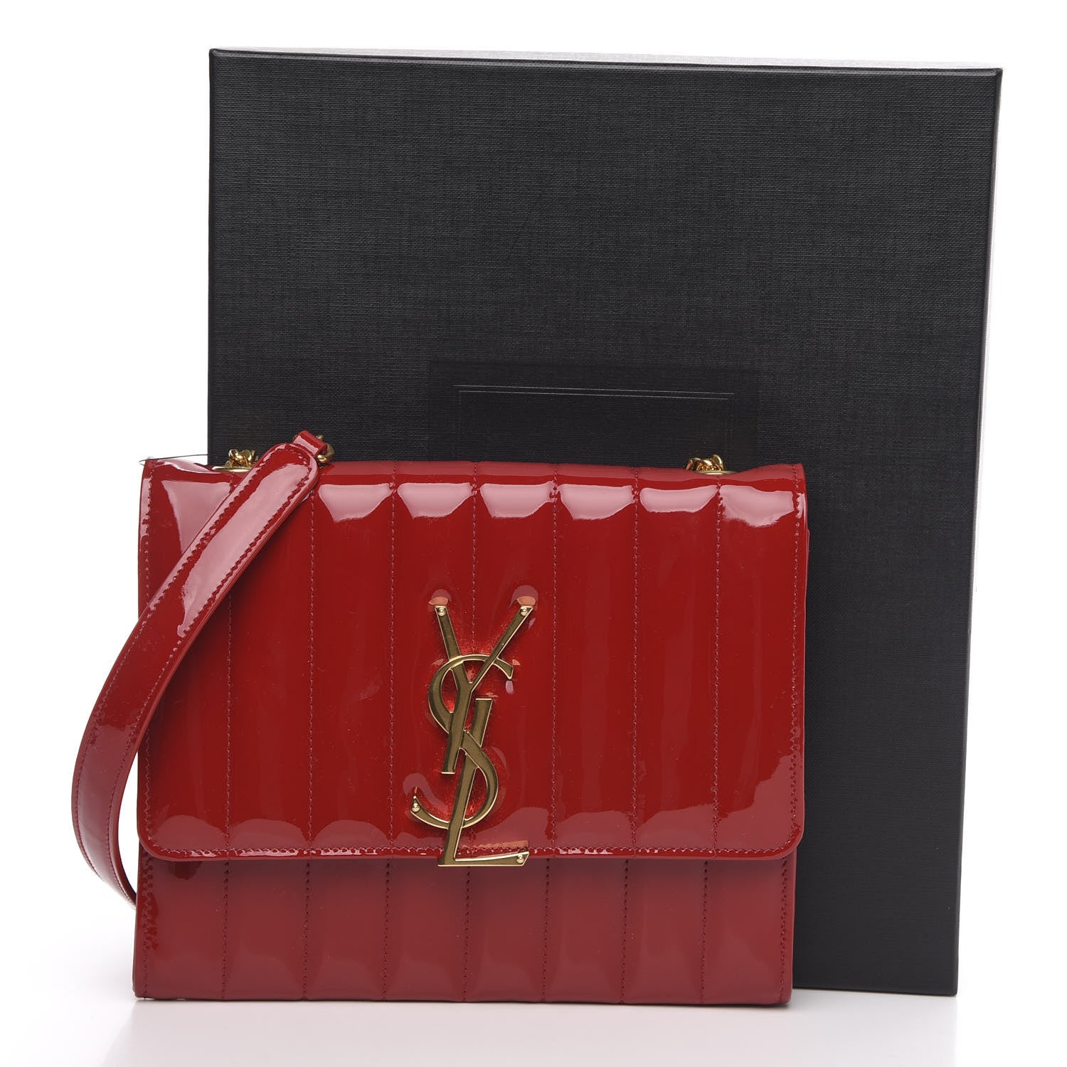 Saint Laurent Patent Calfskin Matelasse Vicky Chain Wallet Rouge Eros 10 of 10