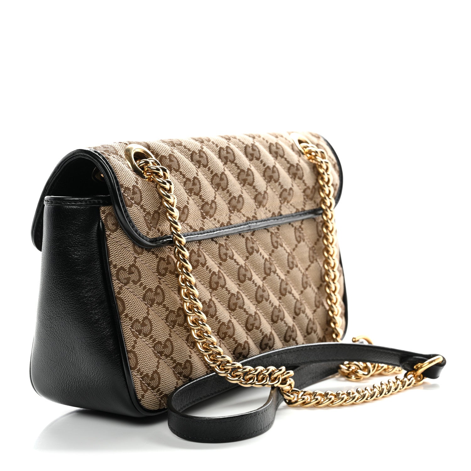 Gucci Monogram Matelasse Diagonal Small GG Marmont Shoulder Bag Beige Black 3 of 10