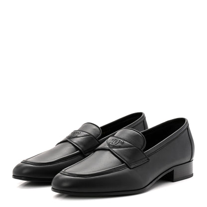Chanel Lambskin Mens Stitched CC Loafers 42 Black 3 of 9