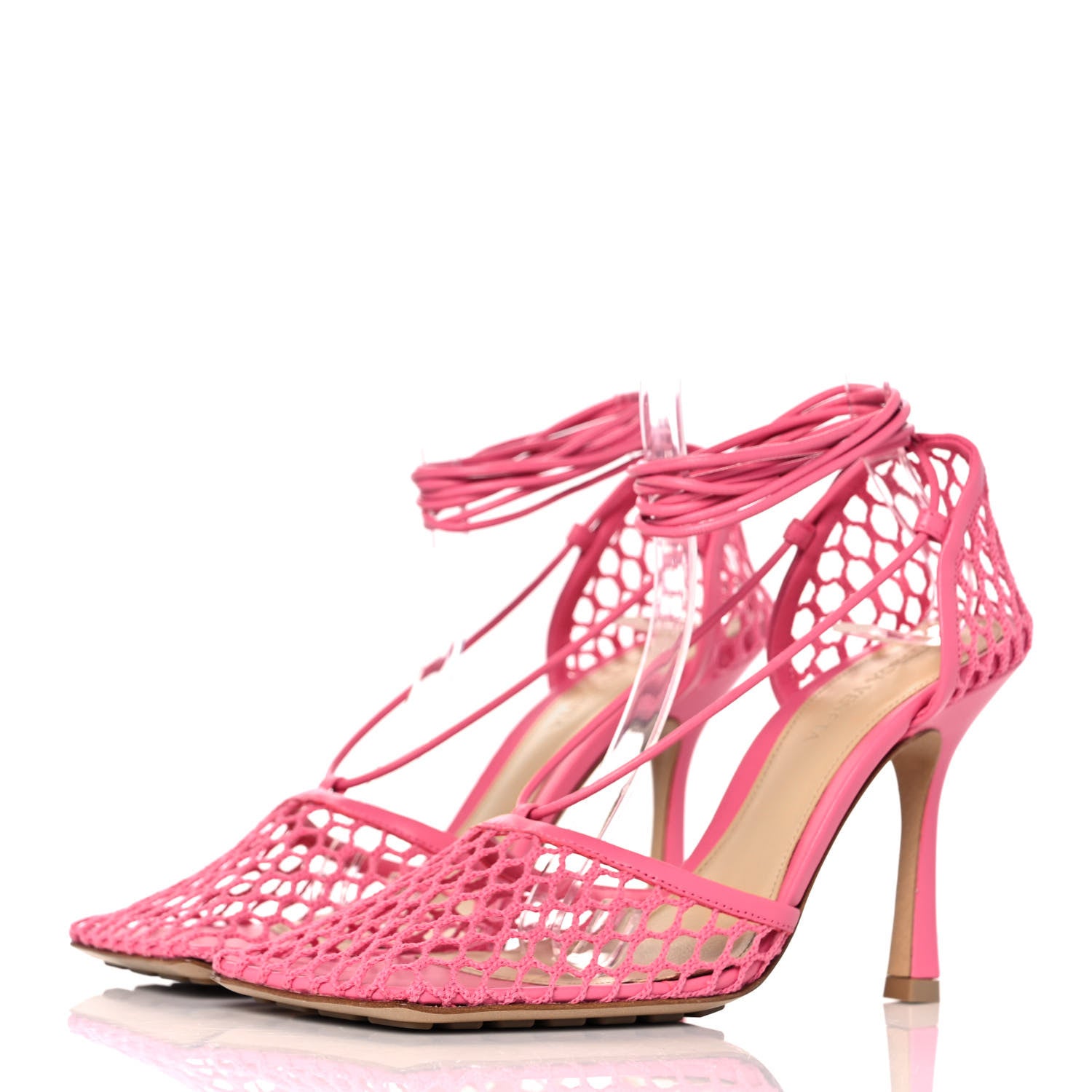Bottega Veneta Mesh Nappa Stretch Ankle Tie 90mm Sandals 38.5 Azalea 3 of 8