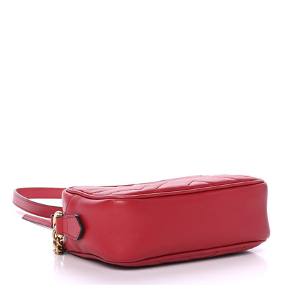 Gucci Calfskin Matelasse Mini GG Marmont Chain Shoulder Bag Hibiscus Red 3 of 4