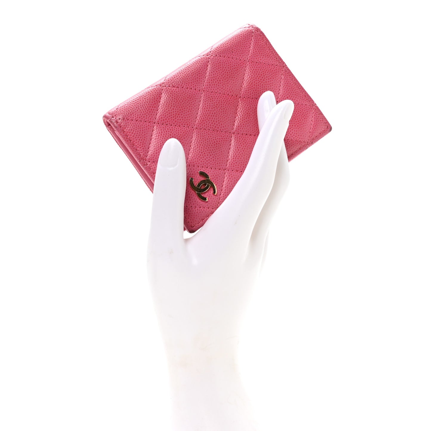 Caviar Quilted Card Holder Wallet Pink