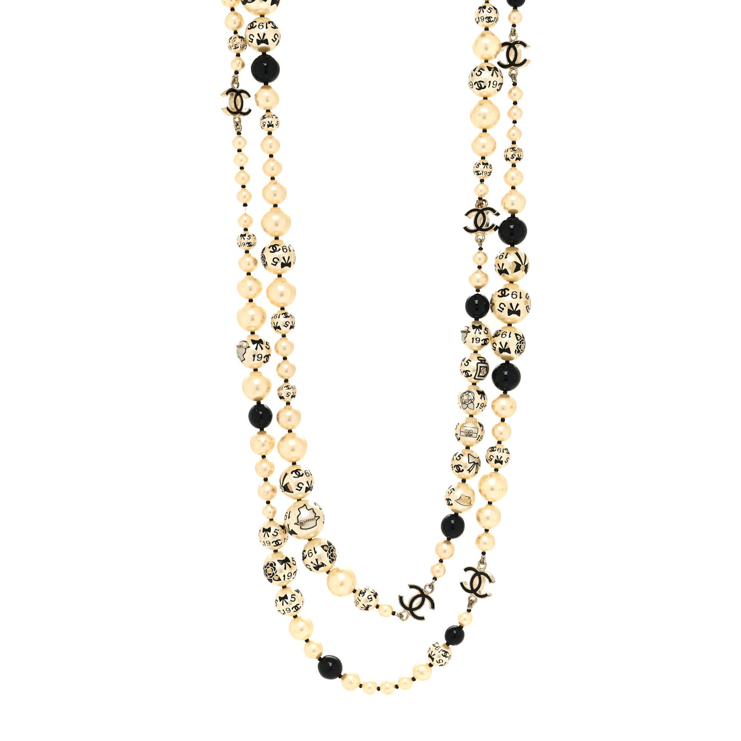 Painted Pearl CC Coco Long Necklace Black Gold