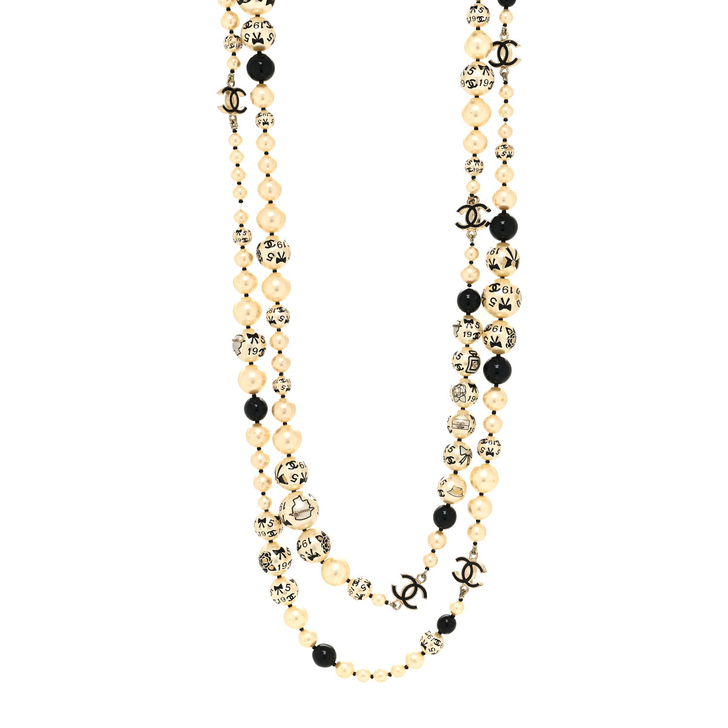 Chanel Painted Pearl CC Coco Long Necklace Black Gold 1 of 5
