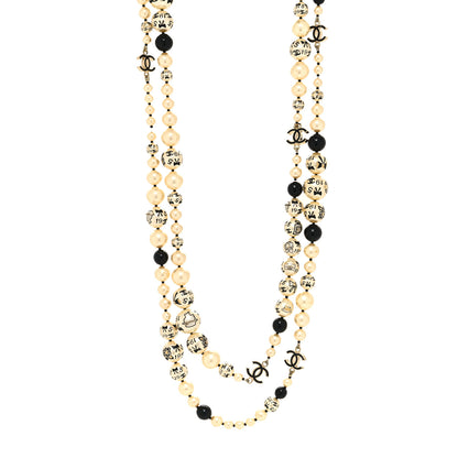 Chanel Painted Pearl CC Coco Long Necklace Black Gold 1 of 5