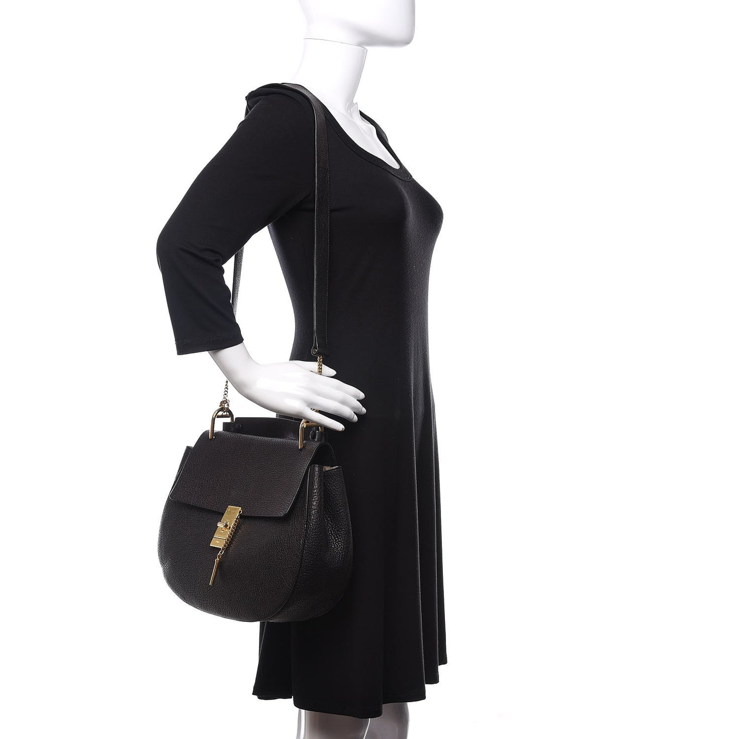 Grained Lambskin Large Drew Shoulder Bag Black