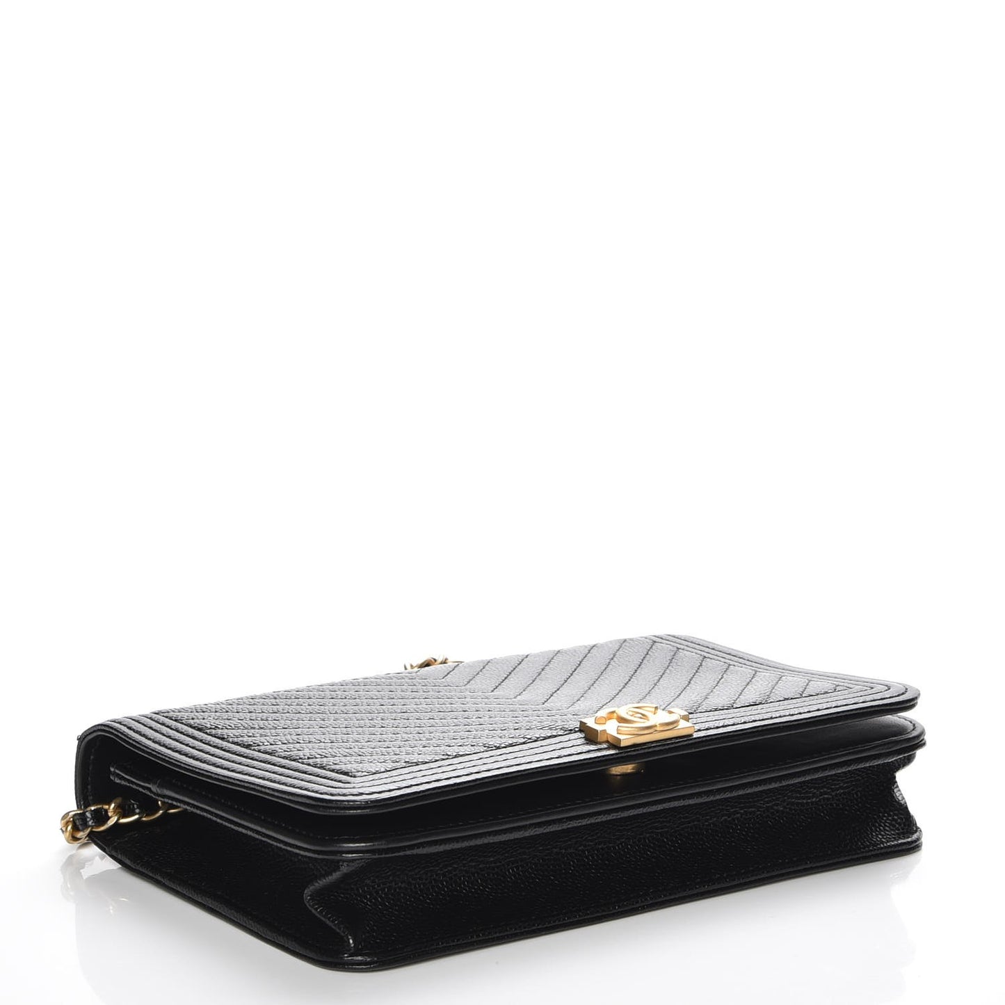 Caviar Chevron Quilted Boy Wallet On Chain WOC Black