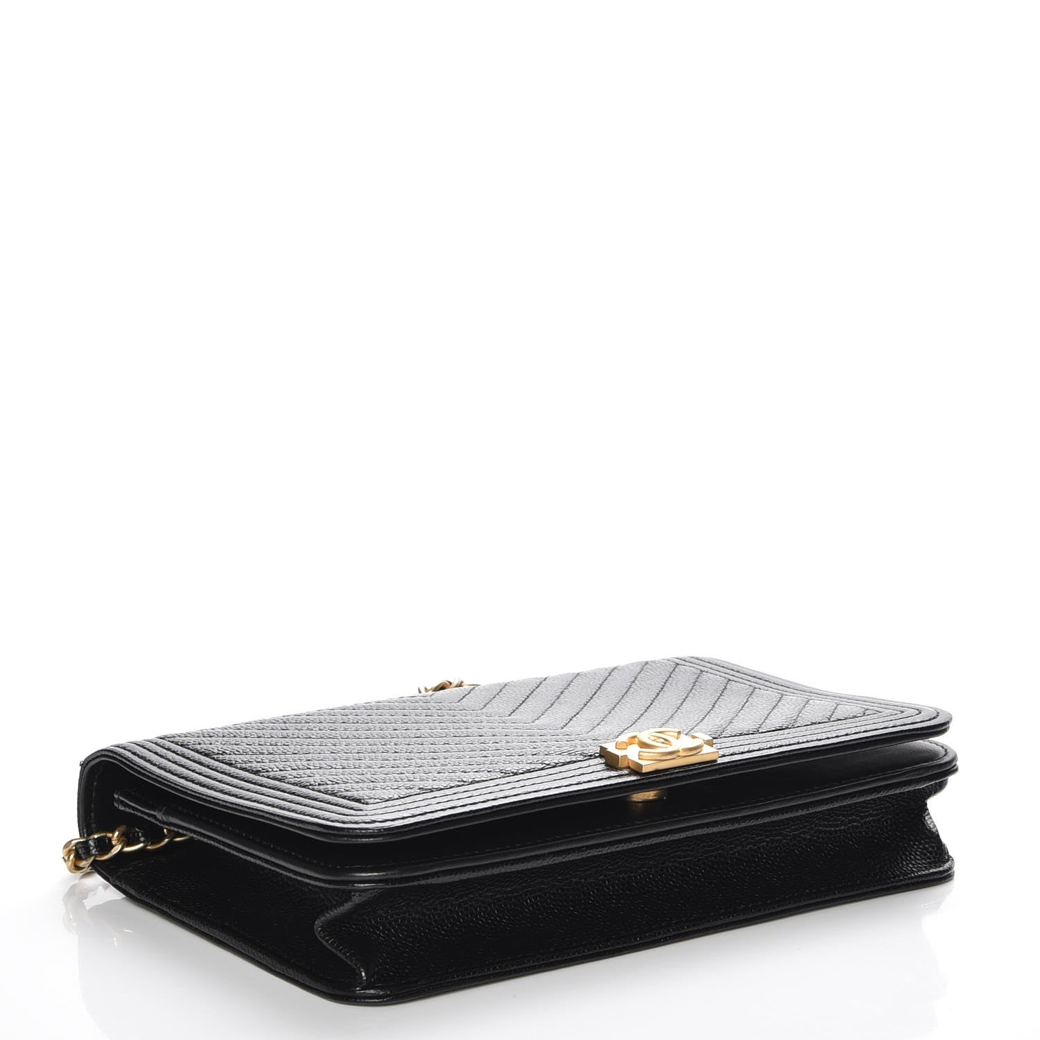Chanel Caviar Chevron Quilted Boy Wallet On Chain WOC Black 4 of 9