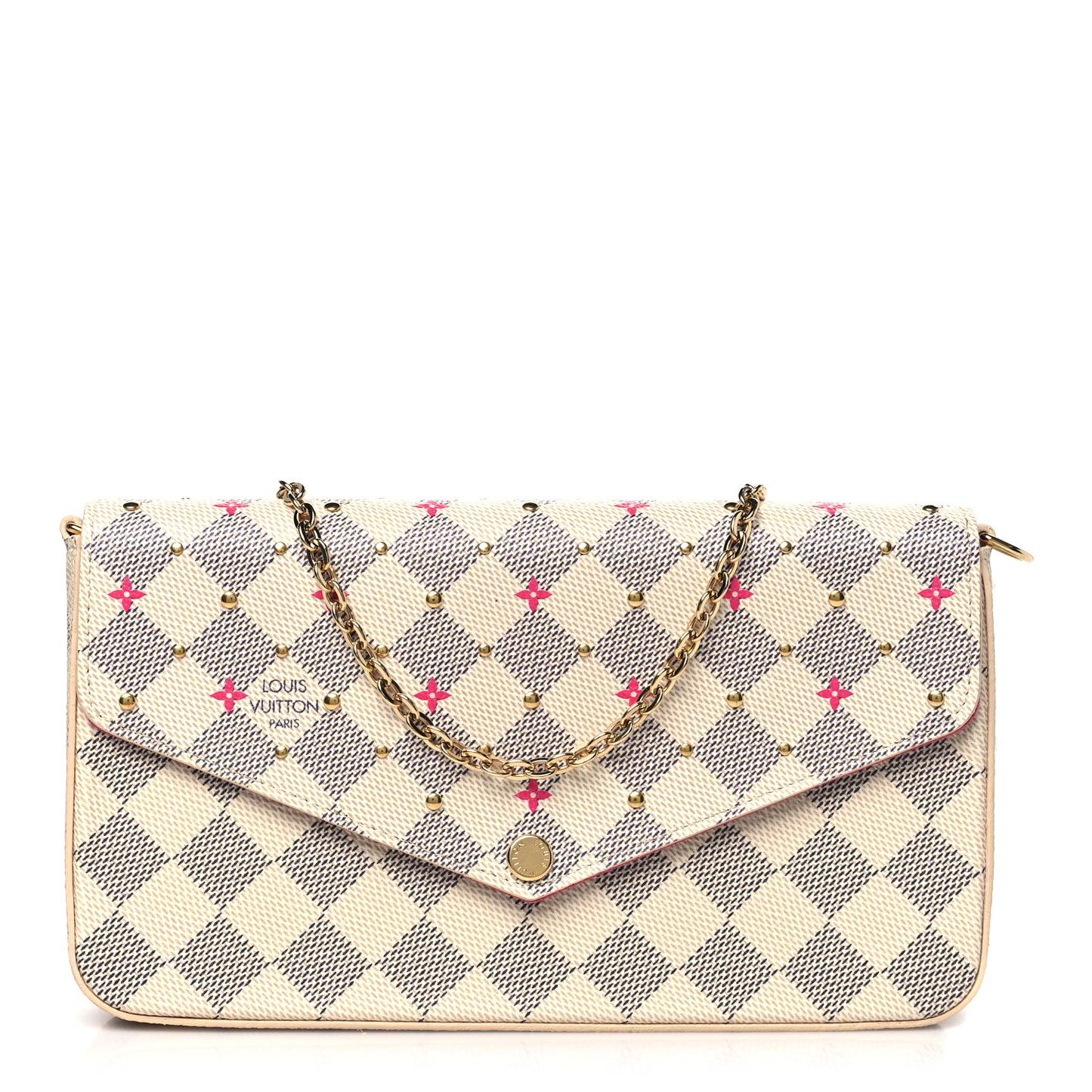 Damier Azur Studded Pochette Felicie Chain Wallet Fuchsia