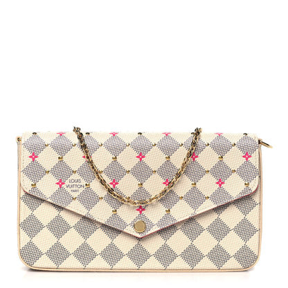 Louis Vuitton Damier Azur Studded Pochette Felicie Chain Wallet Fuchsia 1 of 9