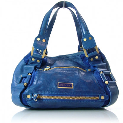 Jimmy Choo Leather Suede MAHALA Tote Purse Bag Blue 1 of 12
