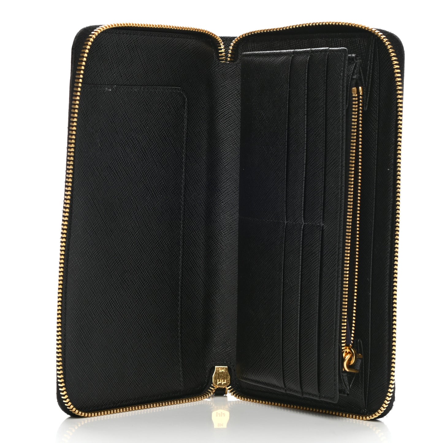 Saffiano Metal Large Zip Around Travel Wallet Black