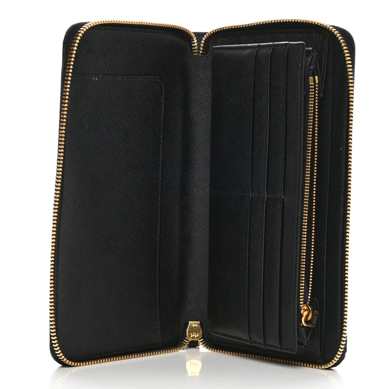 Prada Saffiano Metal Large Zip Around Travel Wallet Black 5 of 10