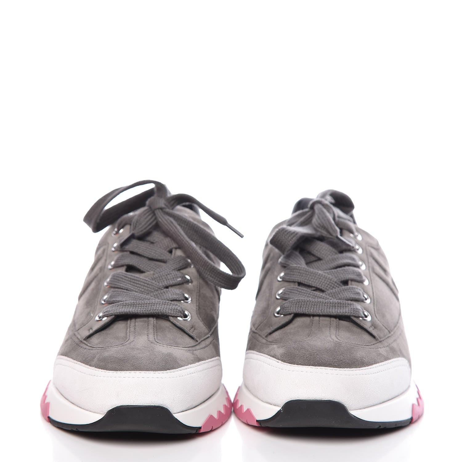 Hermes Velvet Goatskin Calfskin Womens Trail Sneakers 39.5 Gris Tenorite Blanc 2 of 13