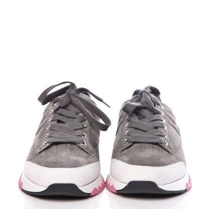 Hermes Velvet Goatskin Calfskin Womens Trail Sneakers 39.5 Gris Tenorite Blanc 2 of 13