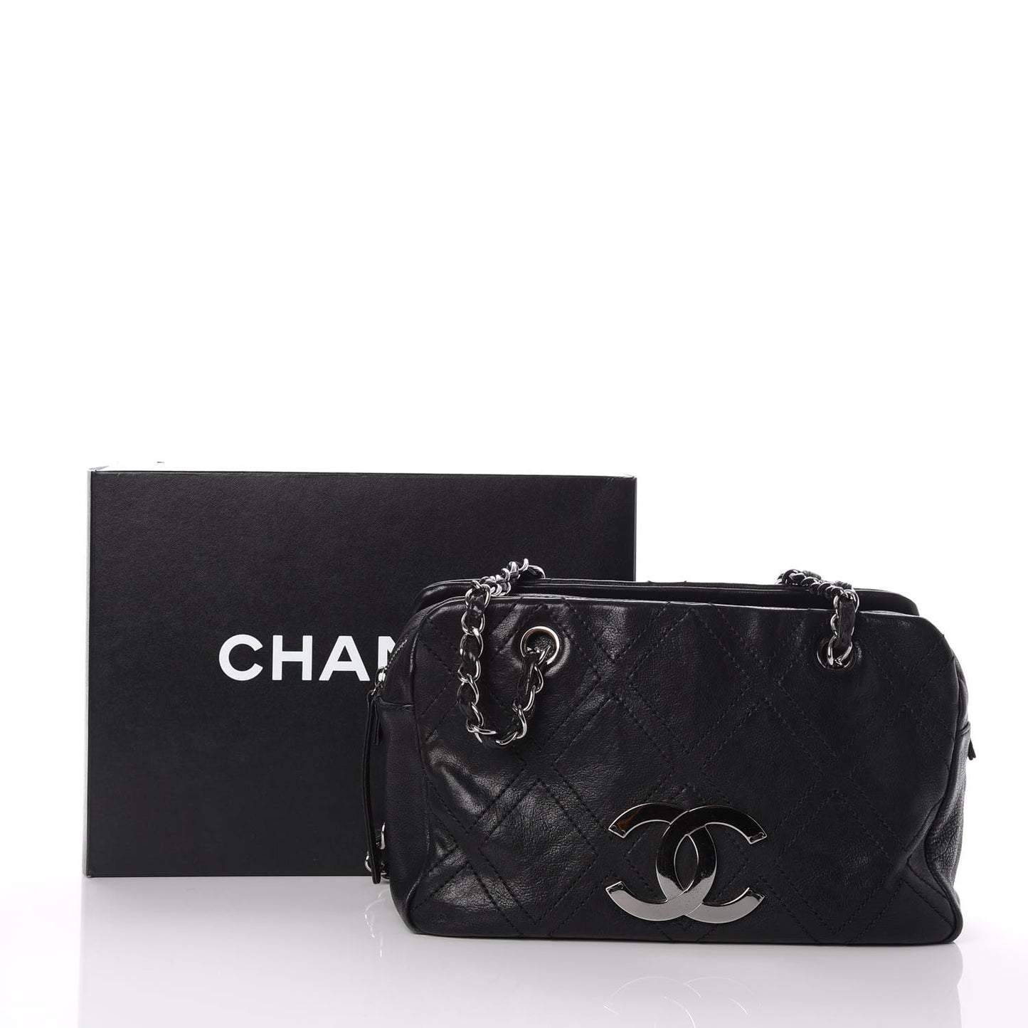 Calfskin Small Diamond Stitch Tote Black