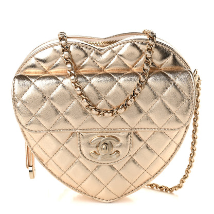 Chanel Metallic Lambskin Quilted Large CC In Love Heart Bag Gold 1 of 10