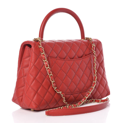 Chanel Caviar Quilted Small Coco Handle Flap Red 3 of 10