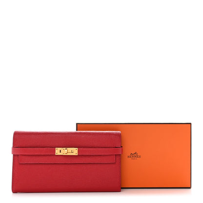 Hermes Chevre Mysore Kelly Longue Wallet Rouge Casaque 10 of 10