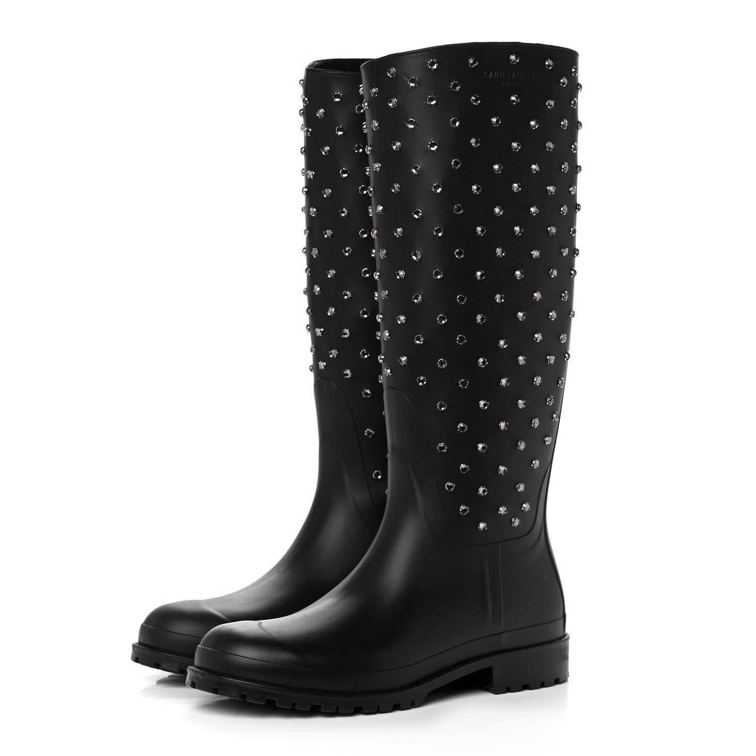 Saint Laurent Rubber Studded Festival Rain Boots 42 Black 3 of 10