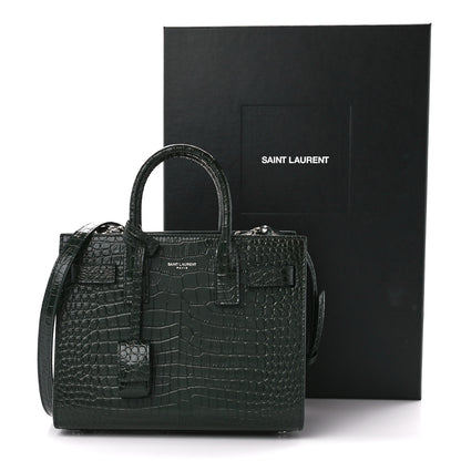 Saint Laurent Calfskin Crocodile Embossed Nano Sac De Jour Dark Green 12 of 12