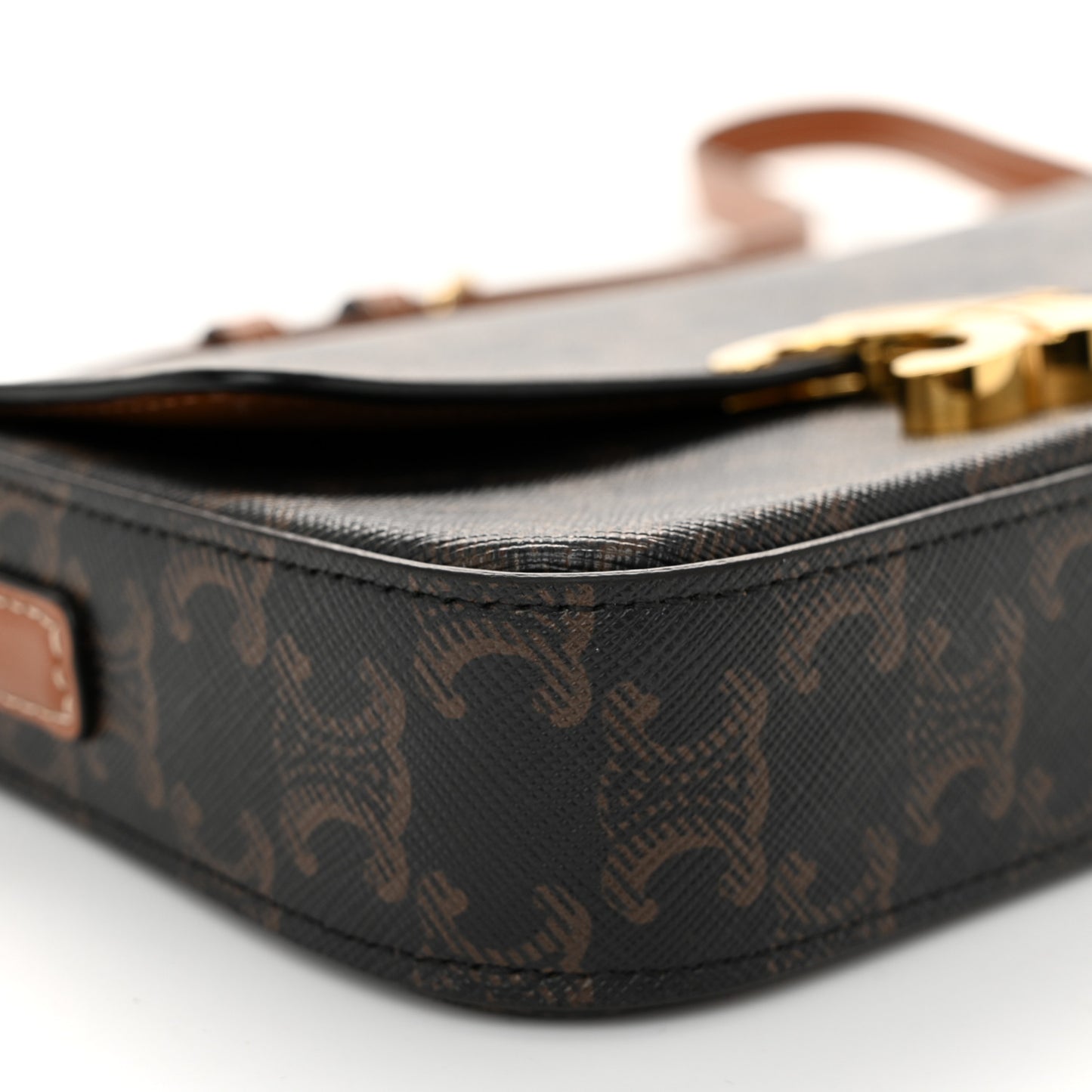 Canvas Calfskin Triomphe Shoulder Bag Tan