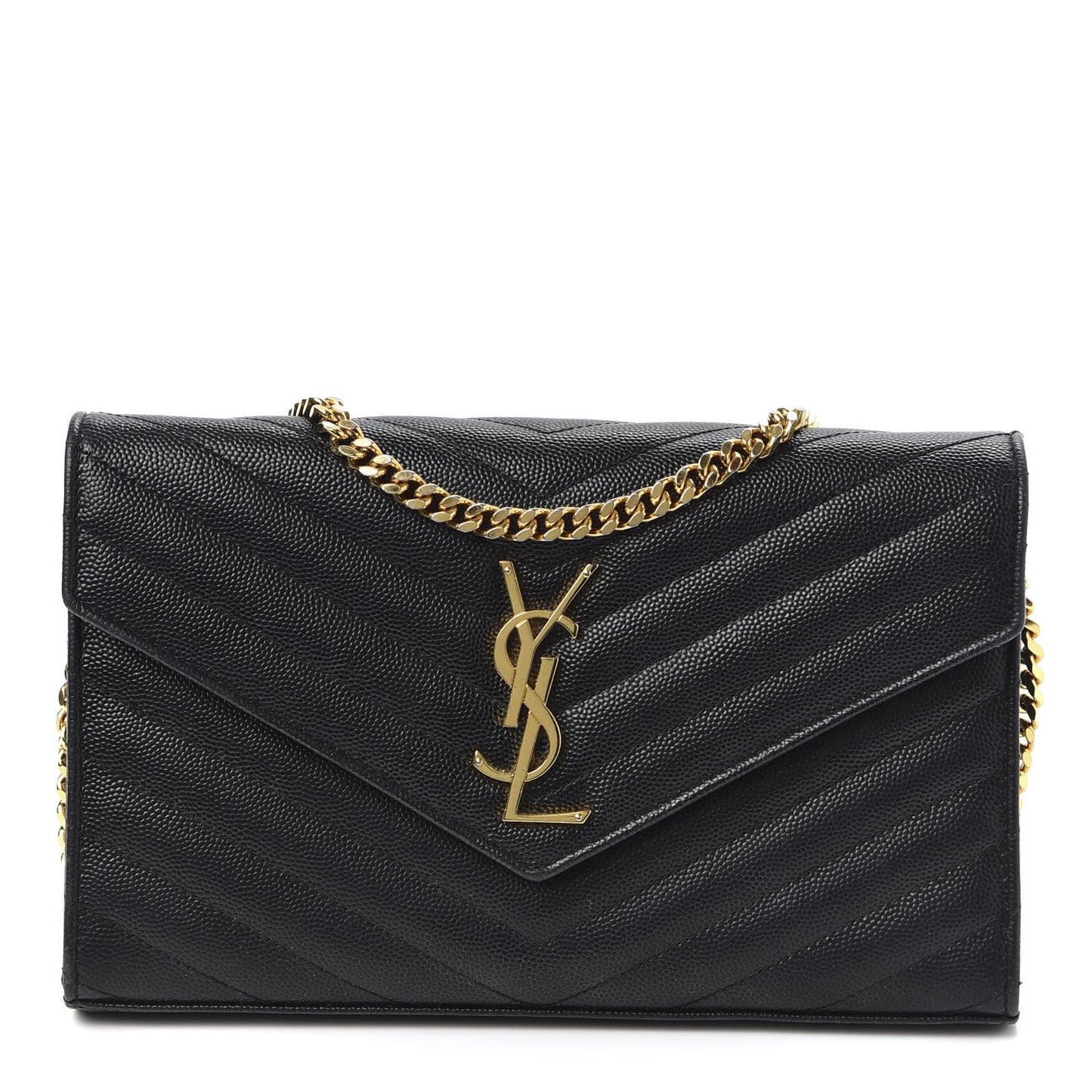 Grain De Poudre Matelasse Chevron Monogram Chain Wallet Black