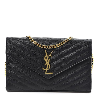 Saint Laurent Grain De Poudre Matelasse Chevron Monogram Chain Wallet Black 1 of 8