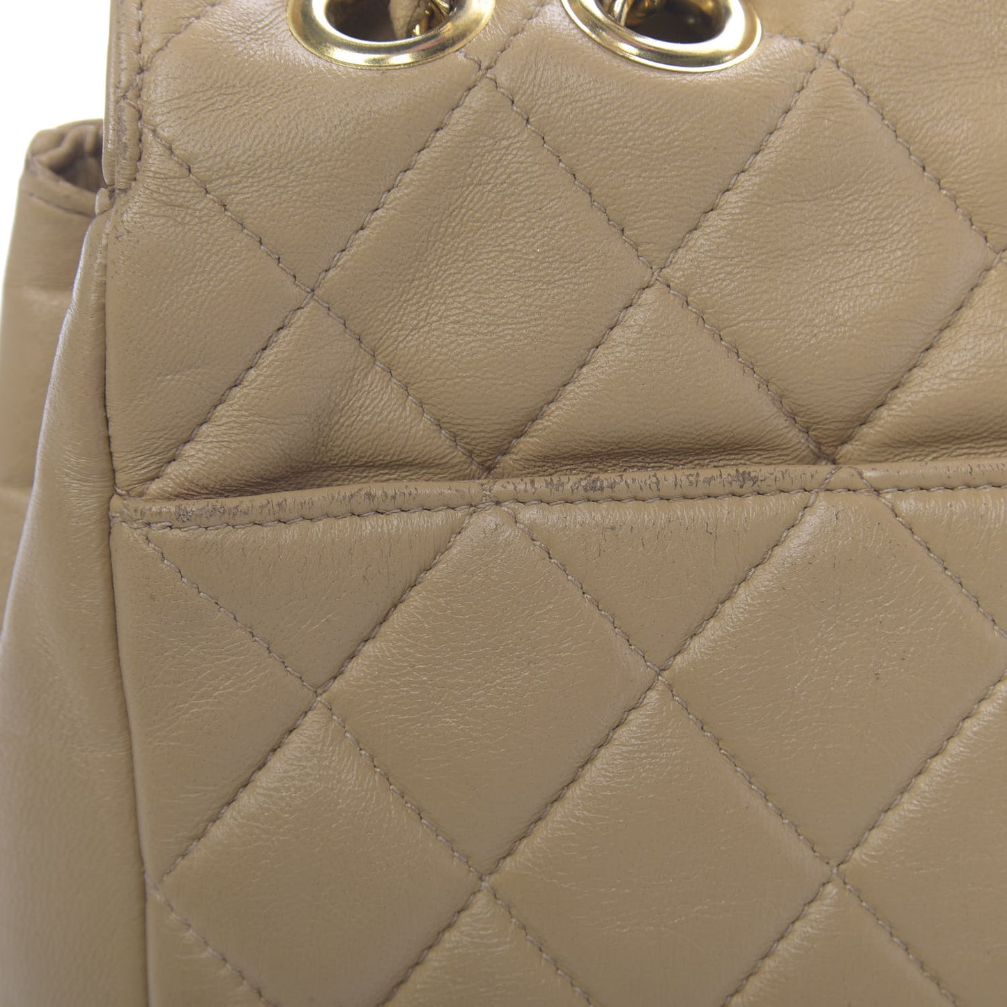 Lambskin Quilted Jumbo Single Flap Beige