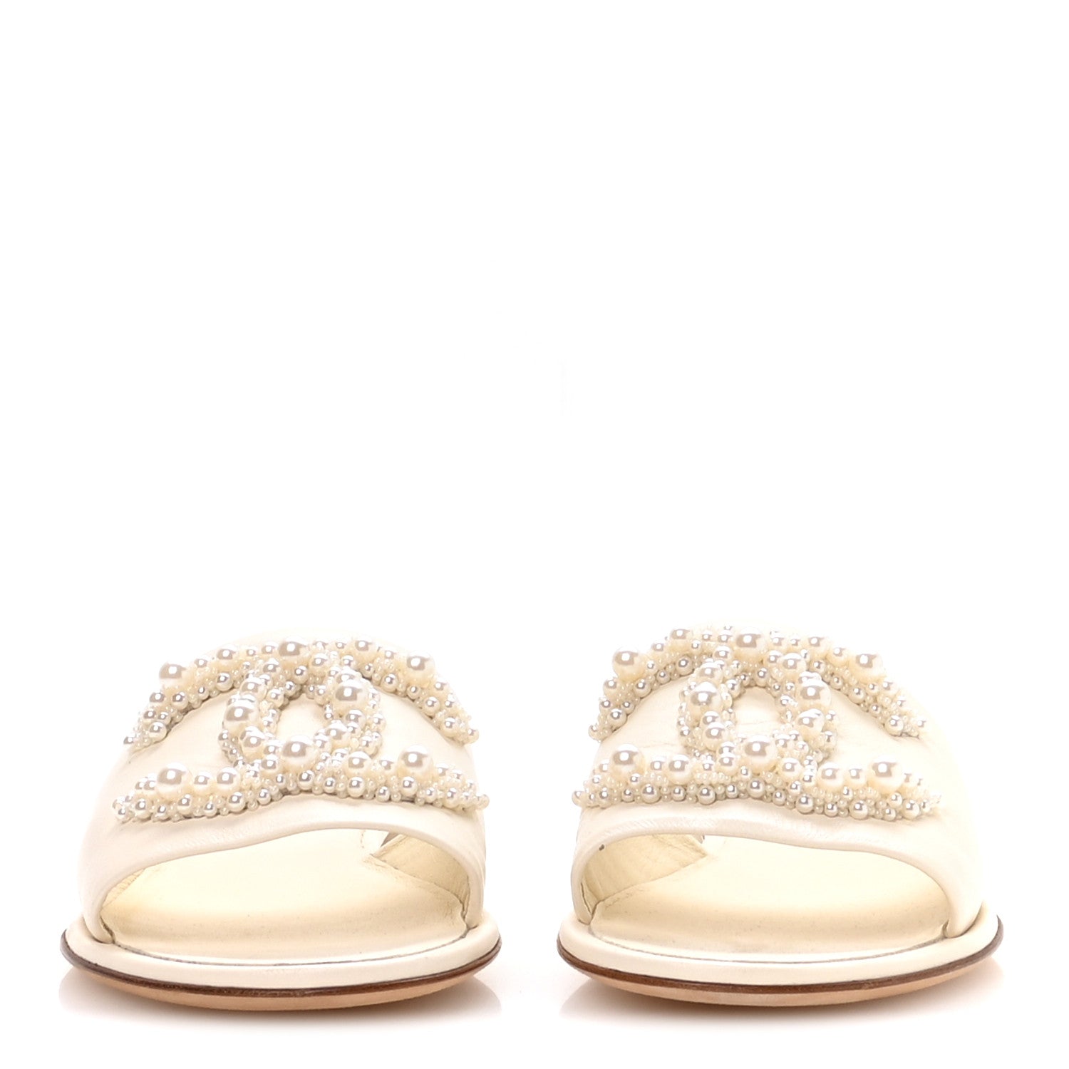 Chanel Lambskin Pearl CC Mules 38.5 Ivory 3 of 9