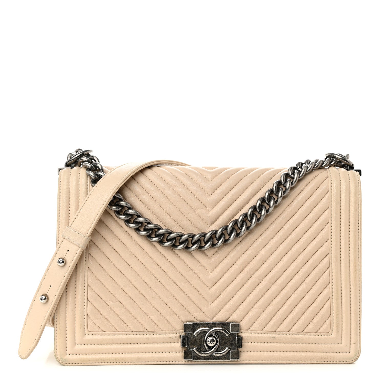 Chanel Lambskin Chevron New Medium Boy Flap Beige 1 of 15