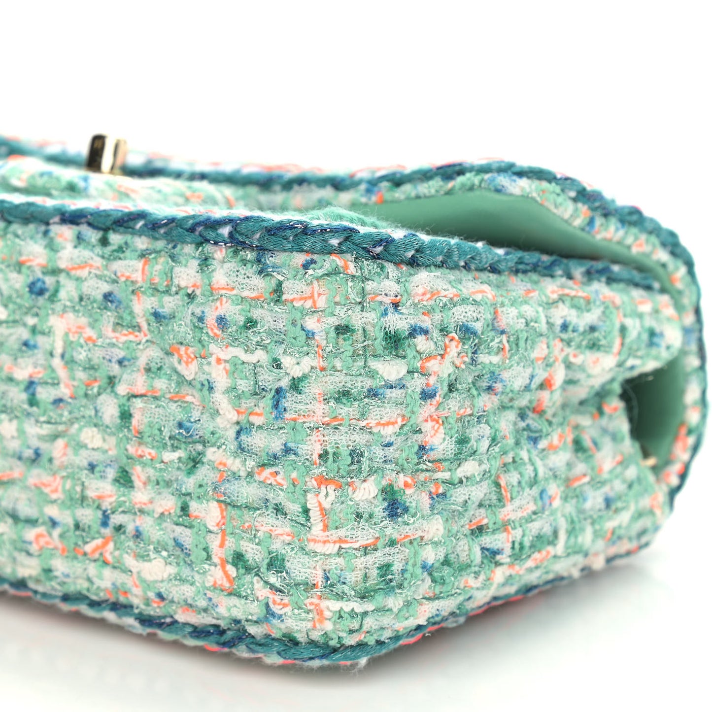 Tweed Quilted Mini Rectangular Flap Green White Blue Orange