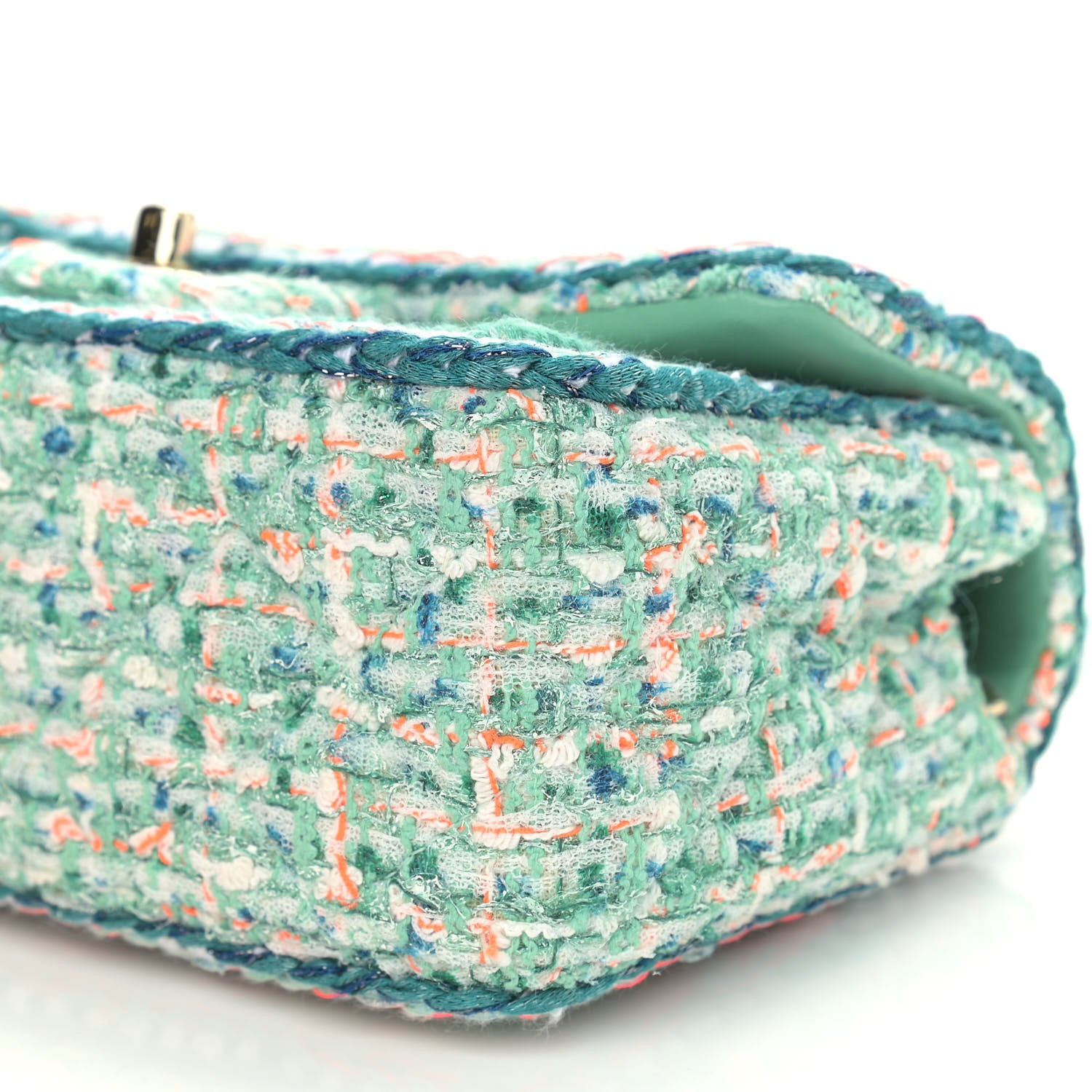 Chanel Tweed Quilted Mini Rectangular Flap Green White Blue Orange 10 of 11