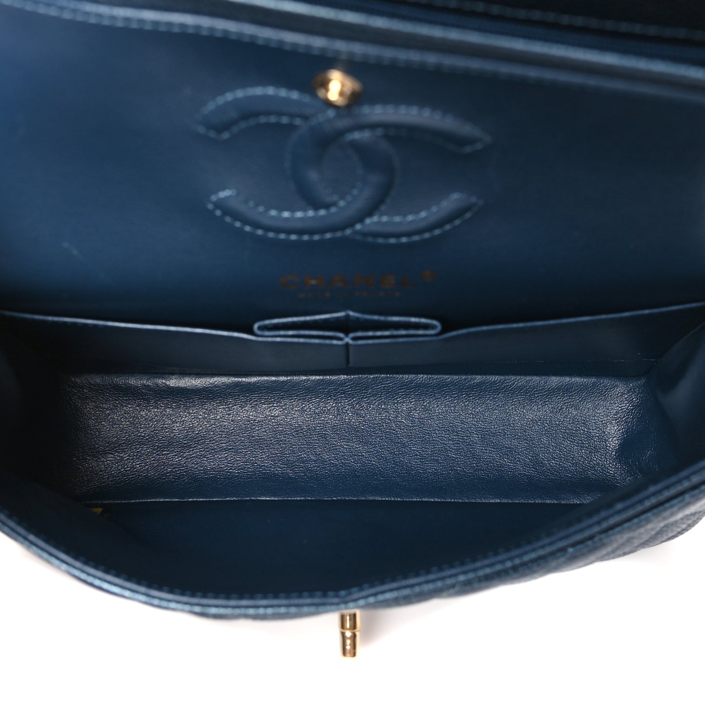 Iridescent Caviar Quilted Small Double Flap Dark Blue