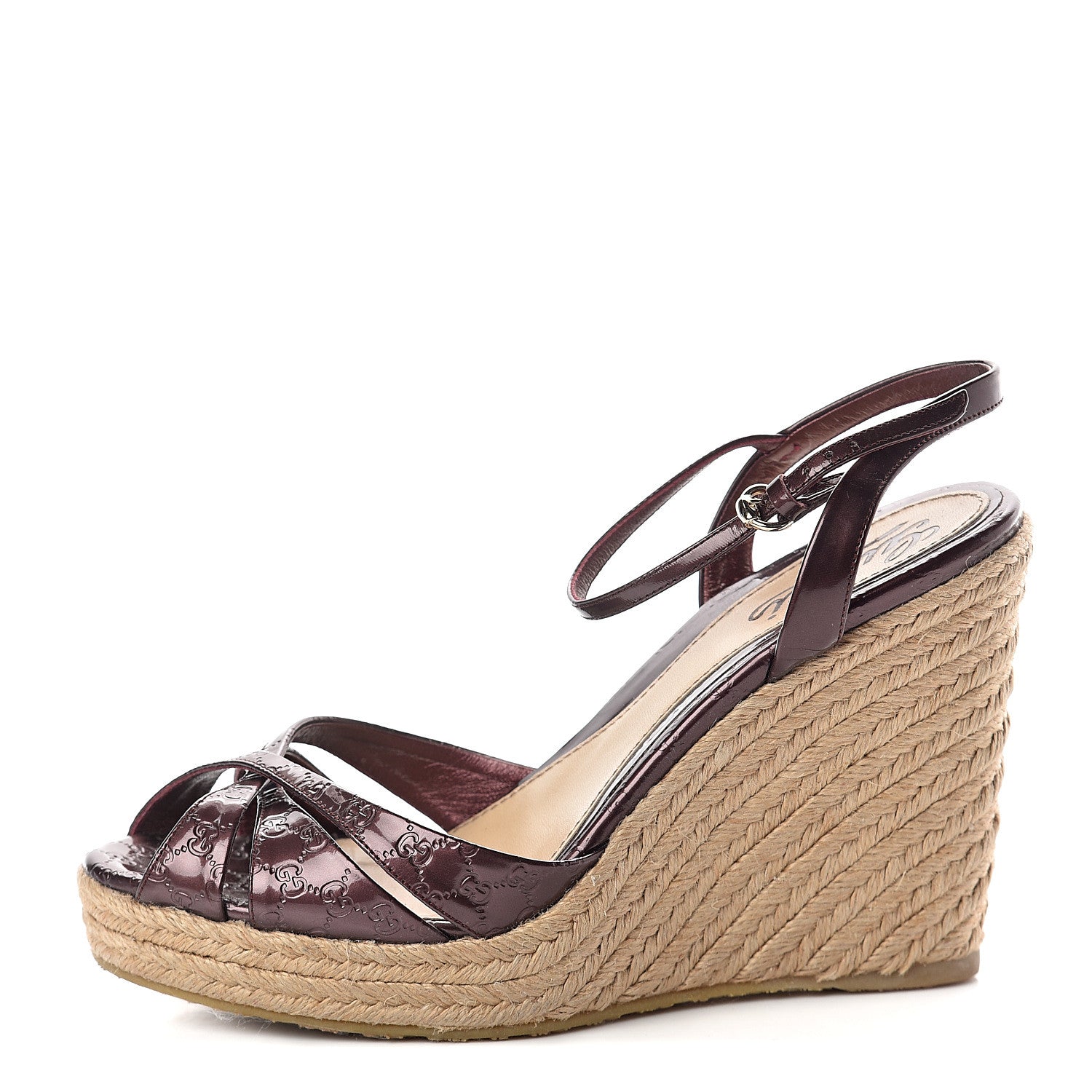 Gucci Patent Microguccissima Penelope Espadrille Wedge Sandals 38 Purple 1 of 7