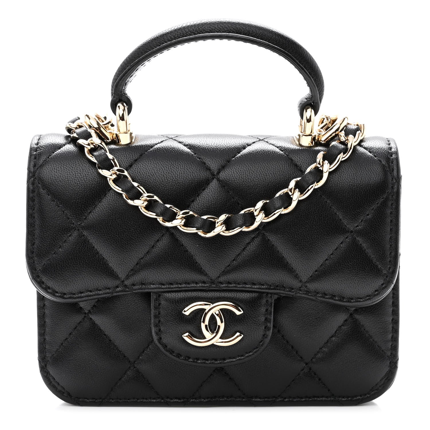 Chanel Lambskin Quilted Top Handle Flap Coin Purse With Chain Black 1 of 12