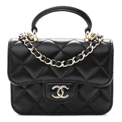 Chanel Lambskin Quilted Top Handle Flap Coin Purse With Chain Black 1 of 12